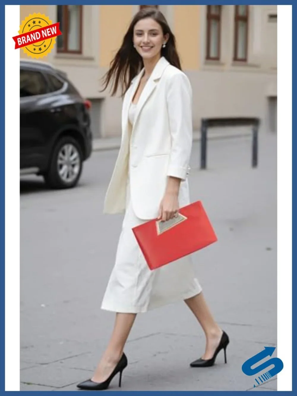 PU Leather Clutch Purse with Metallic Geo Top Handle